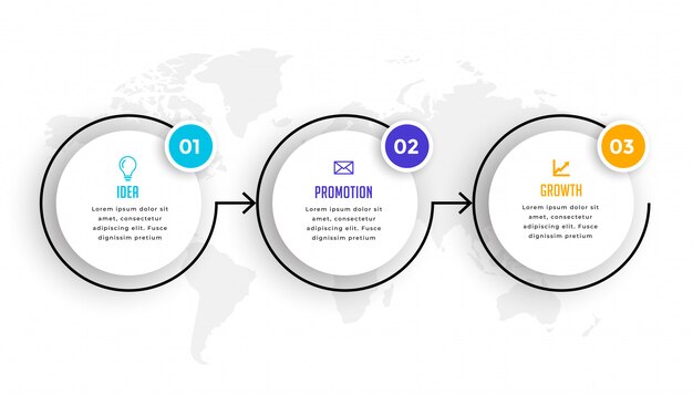 원형 타임 라인 3 단계 인포 그래픽 템플릿 디자인