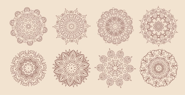 Circular vintage mandala classic set of eight