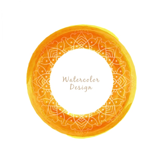 Circular yellow watercolor design with mandala