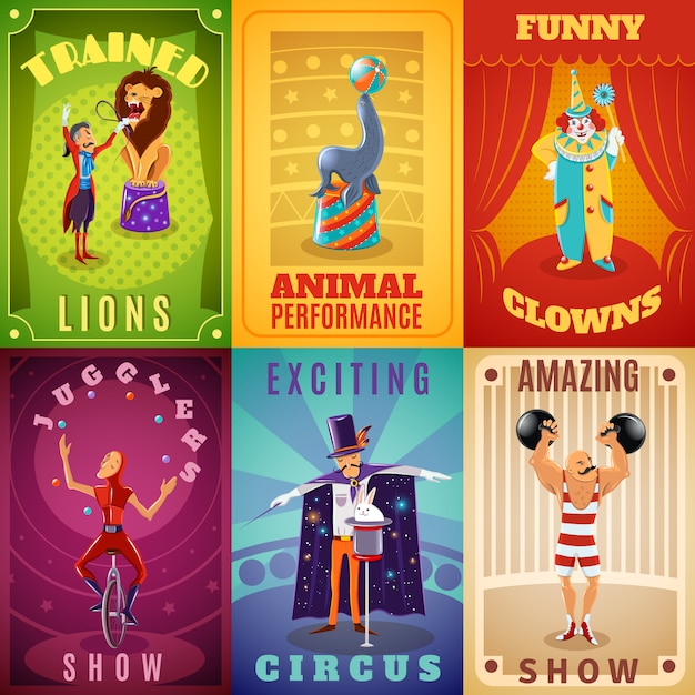 Free vector circus 6 flat banners composition poster