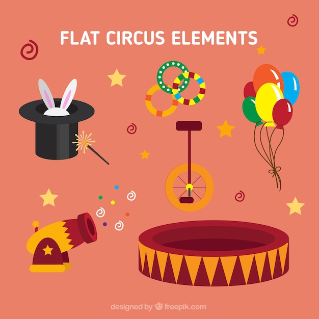 Circus accesories in a flat style 