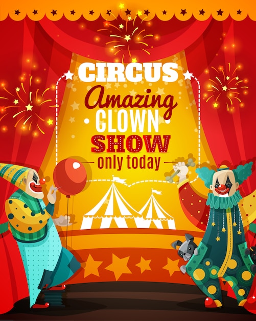 Free vector circus amazing clown show announcement poster