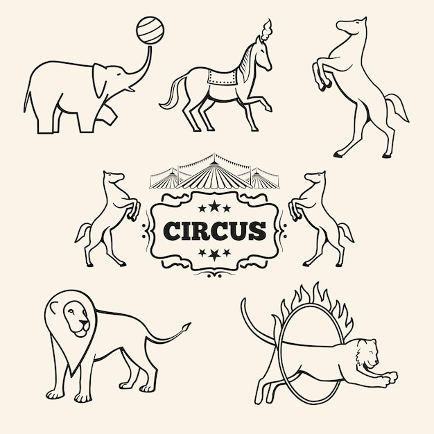 Набор эмблем цирковых животных