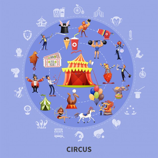 Circus Cartoon Round Composition