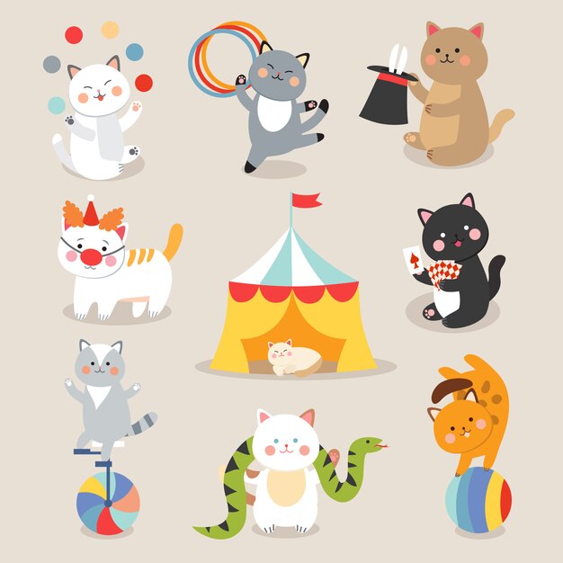 サーカス動物 クマ ライオン ゾウ ピエロ 無料のベクター
