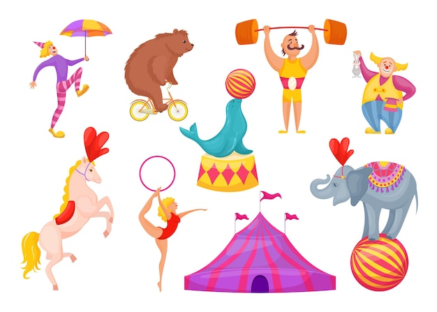 Circus characters and animals illustration