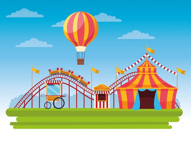 Free vector circus fair festival scenery cartoon