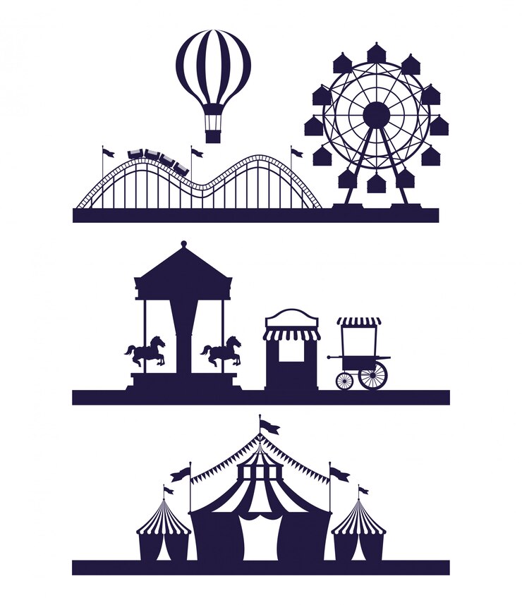 Free Vector circus festival fair set scenarios of blue and white colors