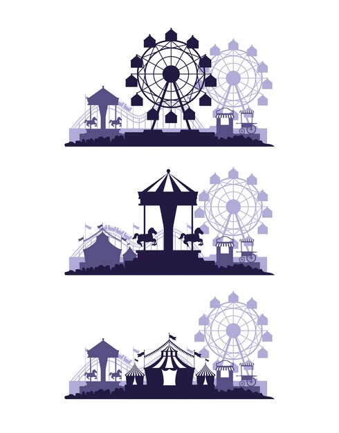 Circus festival fair set scenarios of blue and white colors