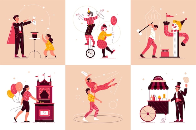 Free vector circus funfair compositions set