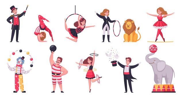 Circus icons set with weekend recreation program symbols cartoon isolated vector illustration