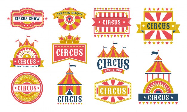 Circus labels flat icon collection
