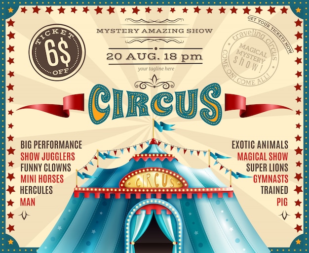 Circus performance announcement retro poster