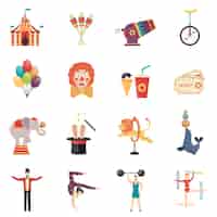 Free vector circus performance flat color icons set