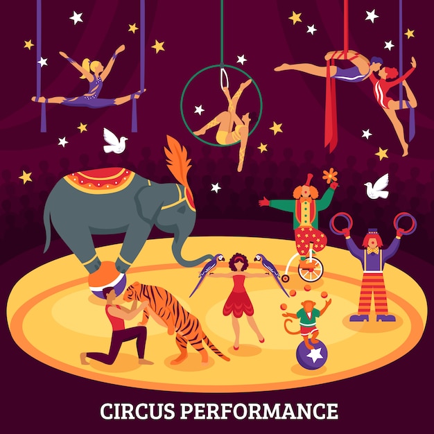 Free vector circus performance flat composition