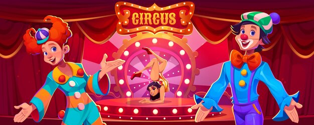 Circus performers on arena background