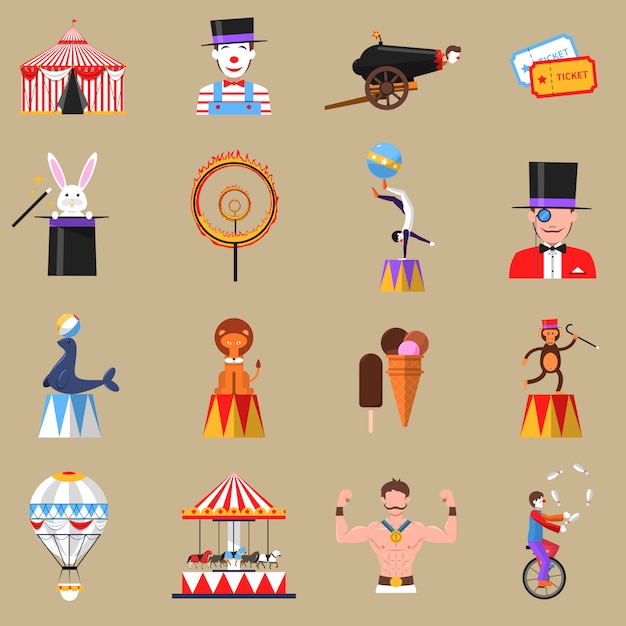 Free vector circus retro flat icons set print