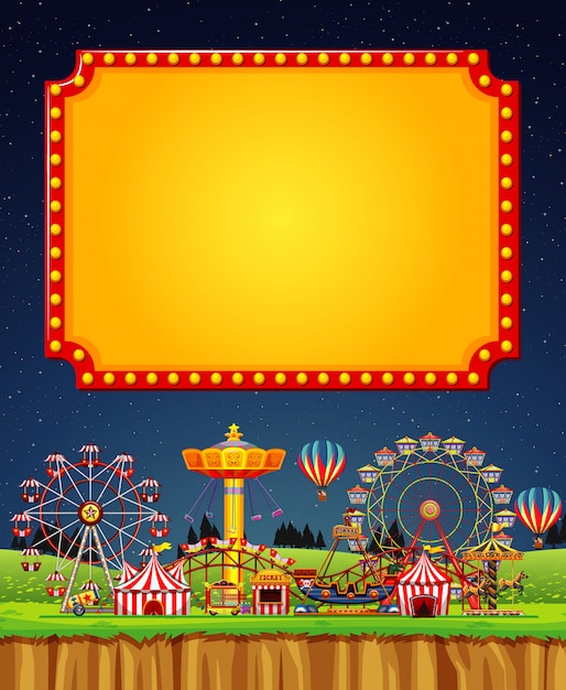 Free vector circus scene with sign template in the sky
