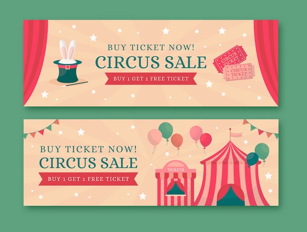 Бесплатное векторное изображение Набор горизонтальных баннеров циркового шоу