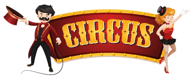 Free vector circus sign template with man and woman