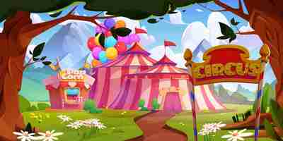 Free vector circus tent and popcorn stall in park