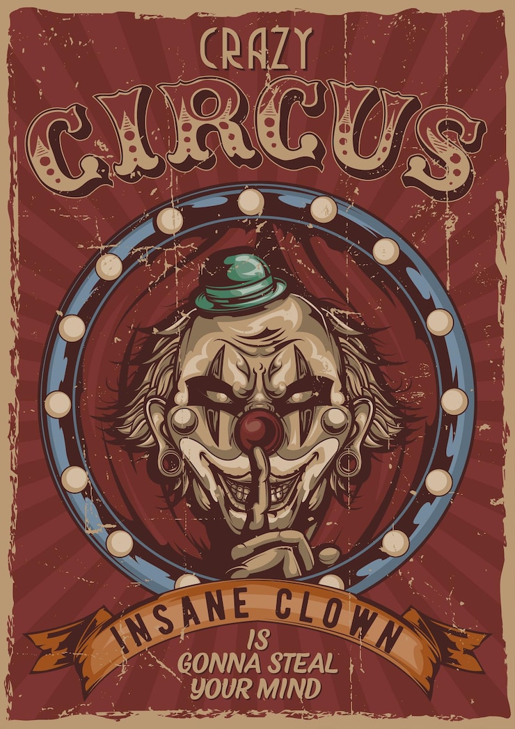 Free Vector circus theme vintage poster with angry clown