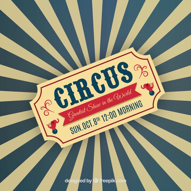 Circus ticket on sunburst background