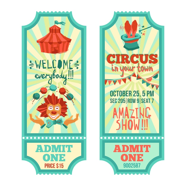 Vettore gratuito circus tickets set