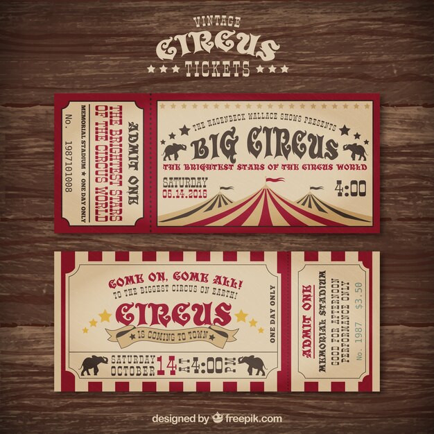circus tickets in a vintage design