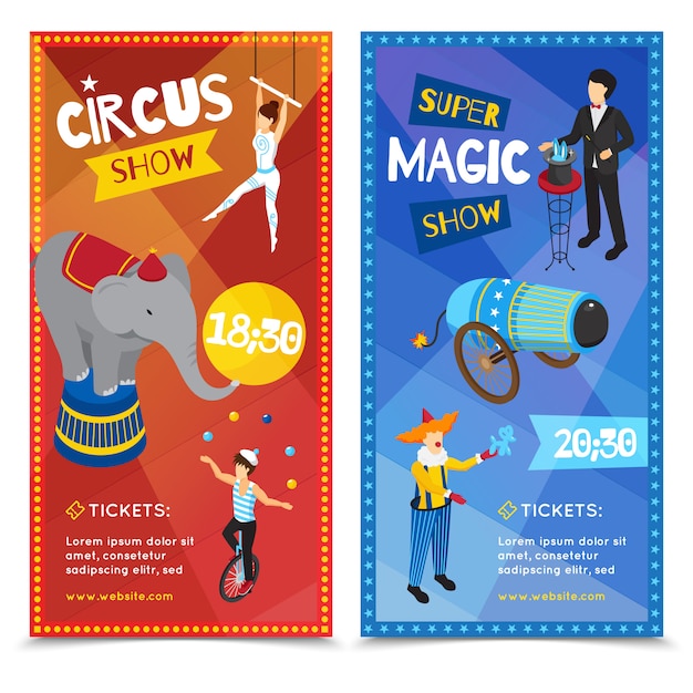 Free vector circus vertical isometric banners