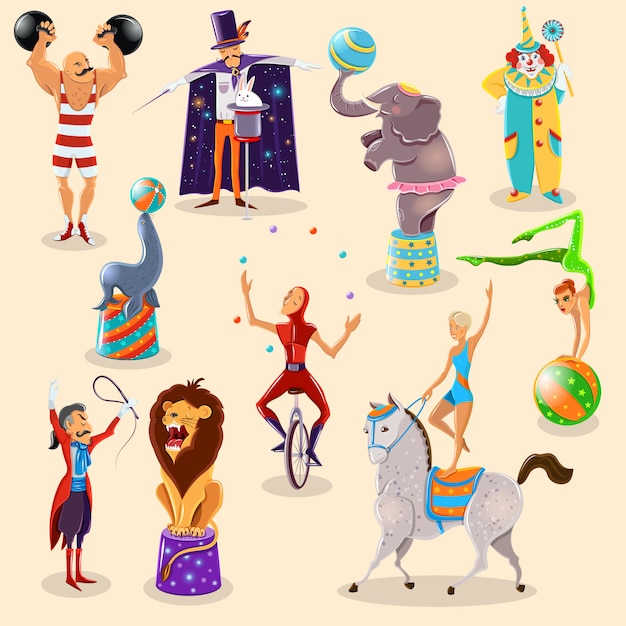 Free vector circus vintage pictograms set arrangement