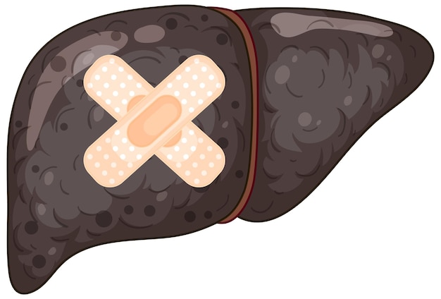 Free vector cirrhosis liver with cross plasters on white background