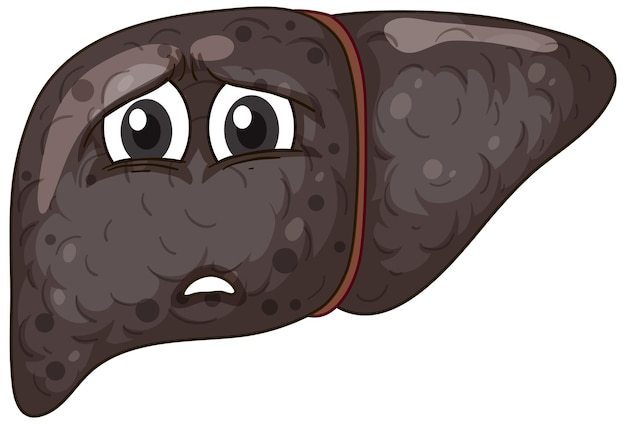 Cirrhosis liver with face expression on white background