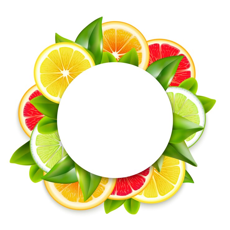 Free Vector citrus fruits slices arrangement round frame 