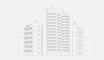 免费矢量城市建筑摩天大楼公寓块塔和线性素描矢量插图