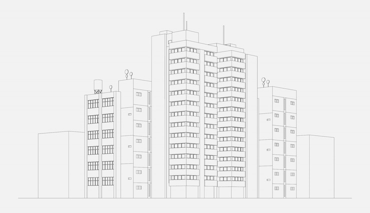 Free Vector city architecture apartment building block with tower and skyscraper linear sketch vector illustration