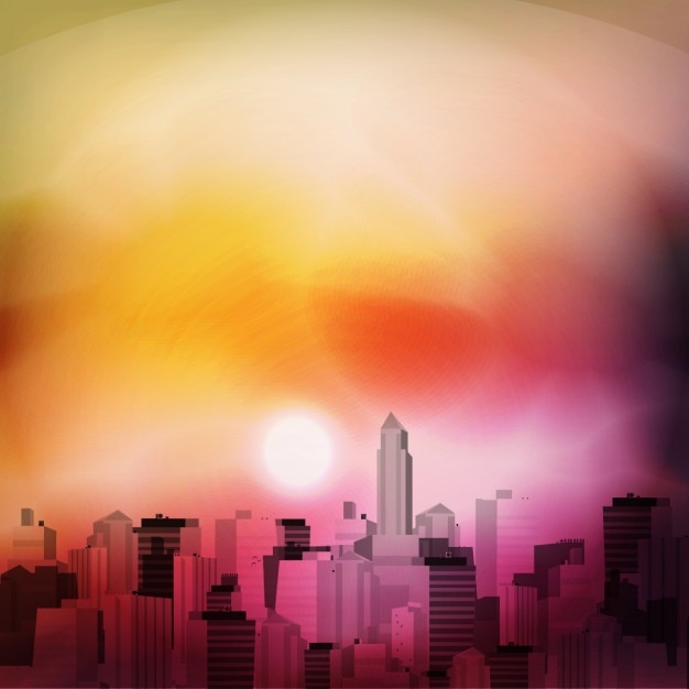 Free Vector city background, sunset effect