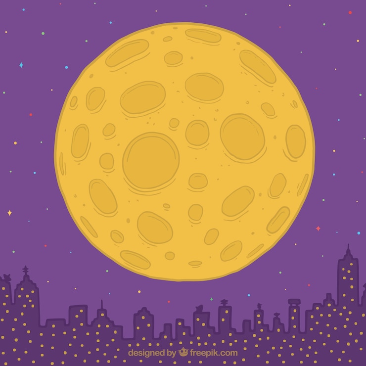 Free Vector city background with hand drawn moon 