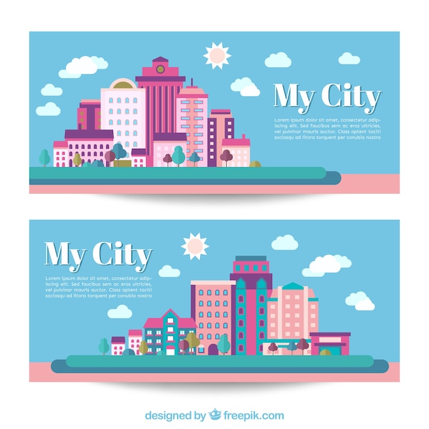 City banners in flat design