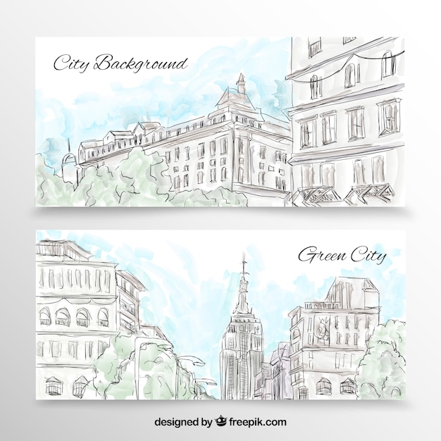 City banners in hand drawn style