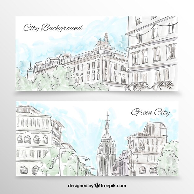 City banners in hand drawn style