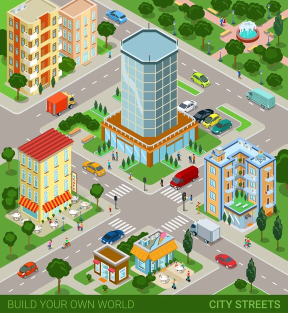 Городской квартал улицы транспорта жителей векторные иллюстрации.