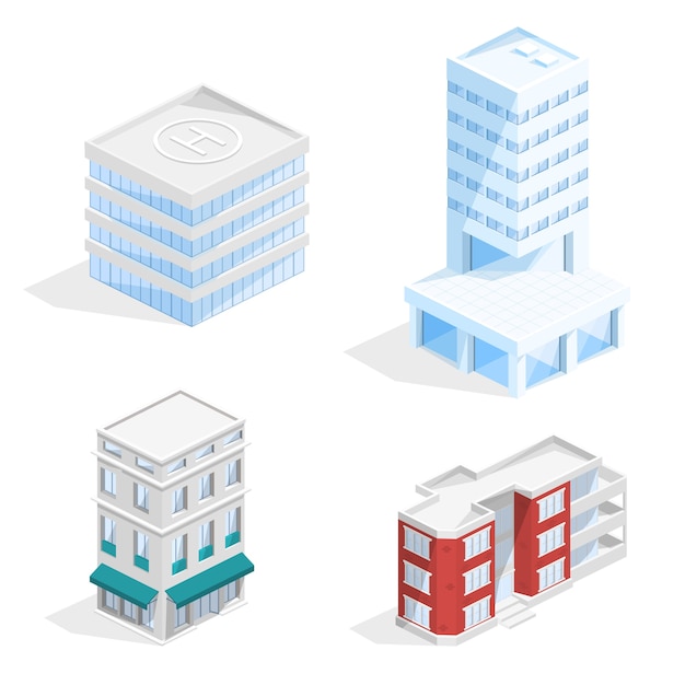 Free vector city buildings isometric 3d illustration