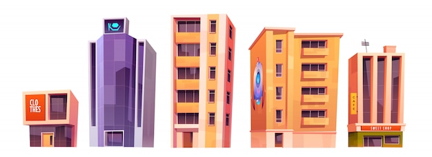 City buildings, modern houses architecture set