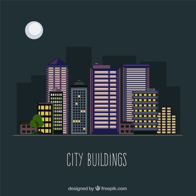 밤에 도시 건물