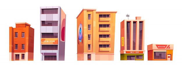 Бесплатное векторное изображение Городские здания с квартирами, офисом и магазином