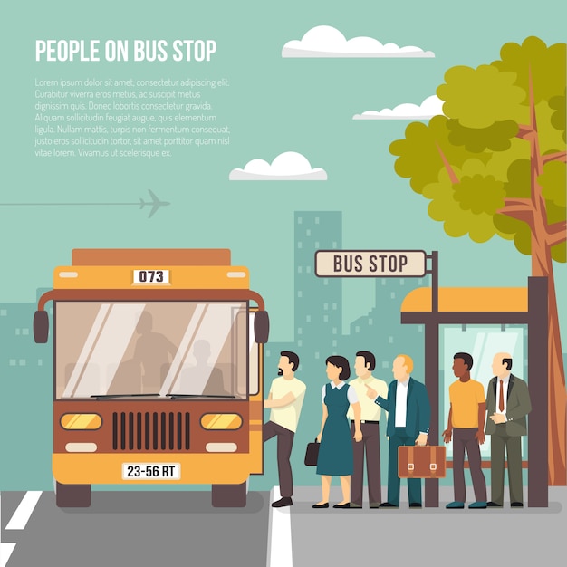 Vettore gratuito city bus stop flat poster