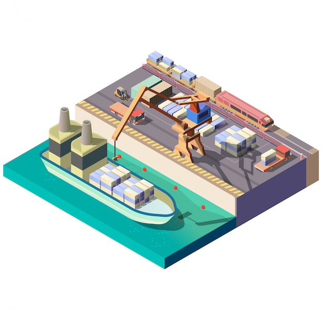 Free vector city cargo port isometric  map section