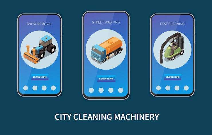 Free Vector city cleaning machinery isometric set