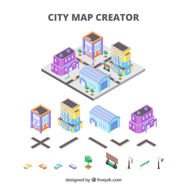 Free vector city creator in isometric view
